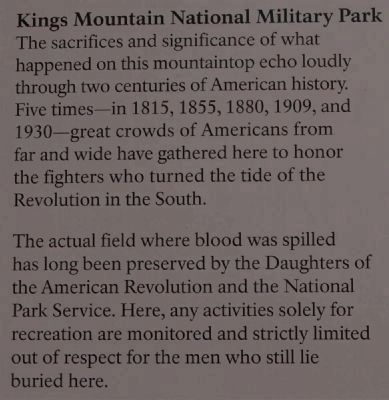 Kings Mountain National Military Park<br>Two Parks, One Mountain Marker image. Click for full size.
