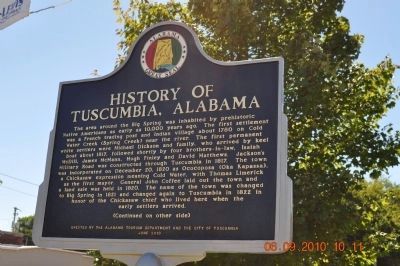 History of Tuscumbia Alabama Marker (side 1) image. Click for full size.