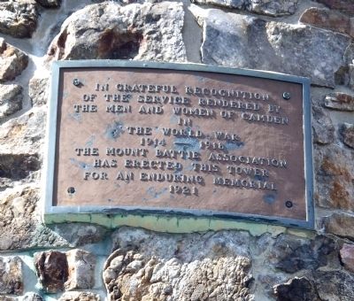 Mount Battie Memorial Tower Marker. Click for full size. Mount Battie Memorial Tower Marker image. Click for full size.