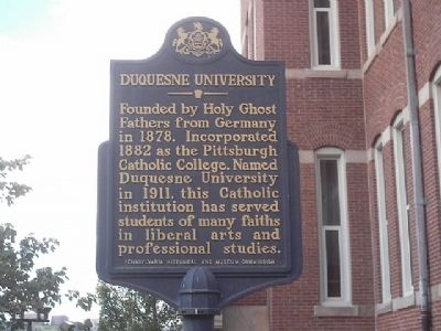 Duquesne University Marker. Click for full size. Duquesne University Marker image. Click for full size.