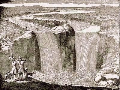 Engraving of Niagara Falls, by Louis Hennepin image. Click for full size.