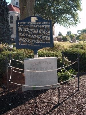Full View - - History of Rochester College Marker & College Corner Stone image. Click for full size.