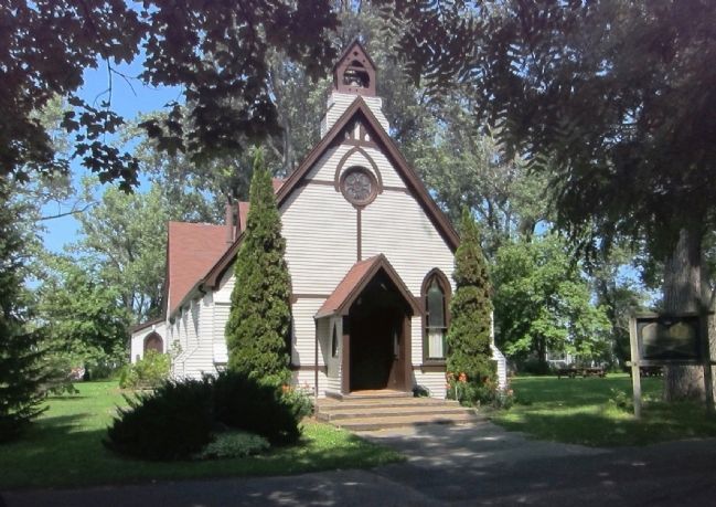 St. Andrew By-The-Lake Anglican Church and Marker - Wide View. Click for full size. St. Andrew By-The-Lake Anglican Church and Marker - Wide View image. Click for full size.