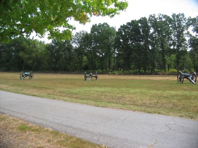 Federal Artillery in front of Morgan's Woods. Click for full size. Federal Artillery in front of Morgan's Woods image. Click for full size.