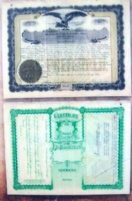 Miners State Bank Certificates on Marker. Click for full size. Miners State Bank Certificates on Marker image. Click for full size.