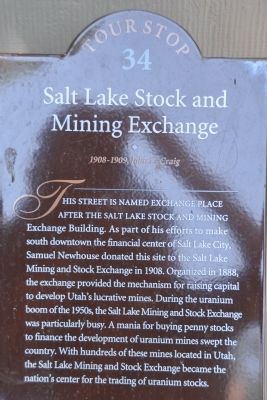 Salt Lake Stock and Mining Exchange Marker image. Click for full size.