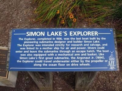 Simon Lake's Explorer Submarine Marker image. Click for full size.