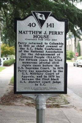 Matthew J. Perry House Marker, reverse side image. Click for full size.