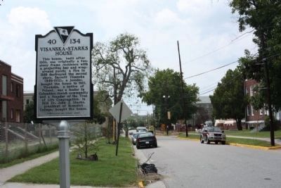 Visanska-Starks House Marker, looking west along Hampton Street. Click for full size. Visanska-Starks House Marker, looking west along Hampton Street image. Click for full size.