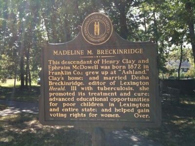 Madeline M. Breckinridge Marker. Click for full size. Madeline M. Breckinridge Marker image. Click for full size.
