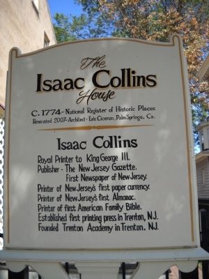 The Isaac Collins House Marker image. Click for full size.