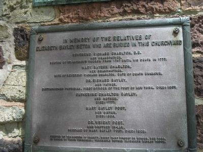 Relatives of Elizabeth Bayley Seton Marker. Click for full size. Relatives of Elizabeth Bayley Seton Marker image. Click for full size.