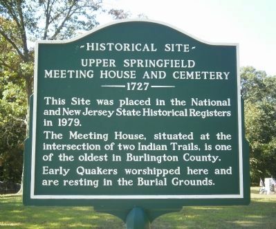 Upper Springfield Meeting House and Cemetery Marker image. Click for full size.