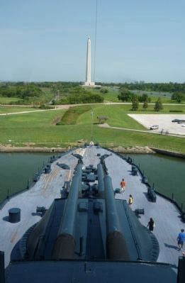U.S.S. <i>Texas</i> - view from the bridge with the ship's forward 14 inch guns image. Click for full size.