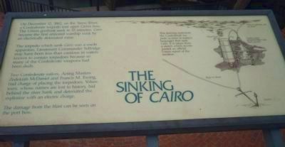 Interpertive panel explaining how <i>Cairo</i> was sunk, 12 December 1862 image. Click for full size.