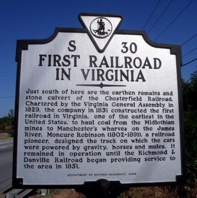 First Railroad in Virginia Marker. Click for full size. First Railroad in Virginia Marker image. Click for full size.