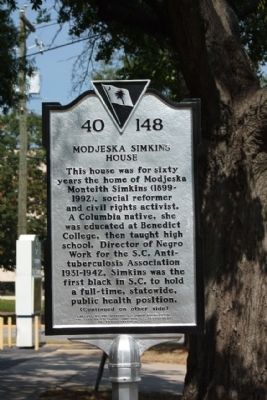 Modjeska Simkins House Marker image. Click for full size.