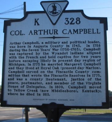 Col. Arthur Campbell Marker image. Click for full size.