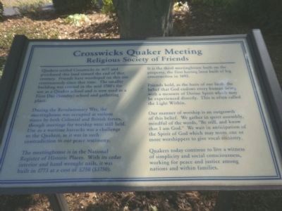 Crosswicks Quaker Meeting Marker. Click for full size. Crosswicks Quaker Meeting Marker image. Click for full size.