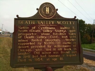 Death Valley Scotty Marker - old photo image. Click for full size.
