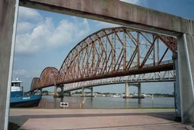 Bridges (La. 182 and U.S. 90) crossing the Atchafalaya - west of Marker image. Click for full size.