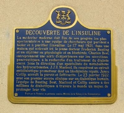 Decouverte de L'Insuline Marker. Click for full size. Decouverte de L'Insuline Marker image. Click for full size.