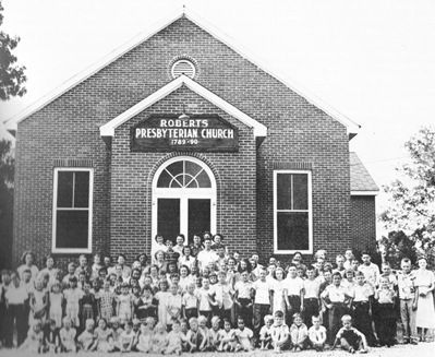 Former Roberts Presbyterian Church Facade with Congregation image. Click for full size.