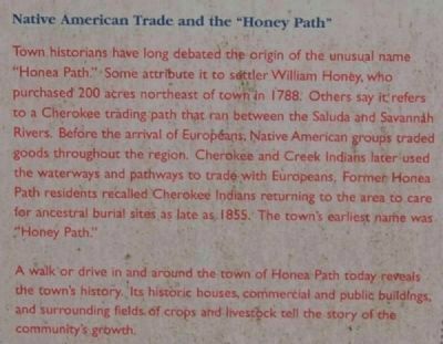 Honea Path Marker - Front<br>Native American Trade and the "Honey Path" image. Click for full size.