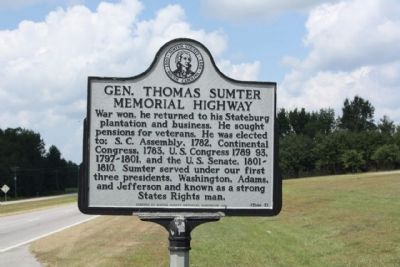 Gen. Thomas Sumter Memorial Highway Marker, side 2 image. Click for full size.