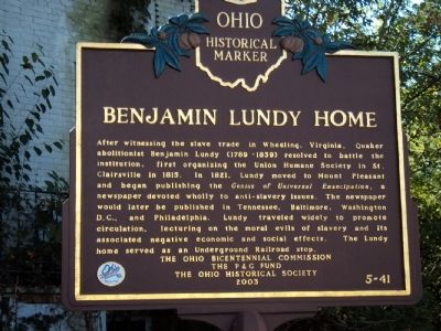 Benjamin Lundy Home Marker image. Click for full size.