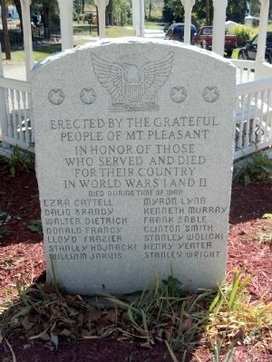 Mount Pleasant Veterans Memorial Marker. Click for full size. Mount Pleasant Veterans Memorial Marker image. Click for full size.