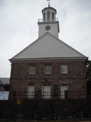 Marker on Connecticut Farms Presbyterian Church. Click for full size. Marker on Connecticut Farms Presbyterian Church image. Click for full size.