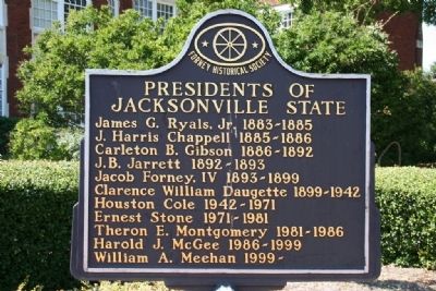 Presidents of Jacksonville State Marker. Click for full size. Presidents of Jacksonville State Marker image. Click for full size.