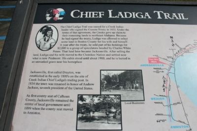 Chief Ladiga Trail - Jacksonville Marker left side image. Click for full size.