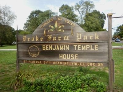 Drake Farm Park/Benjamin Temple House sign image. Click for full size.
