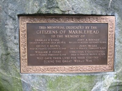 Marblehead World War I Memorial. Click for full size. Marblehead World War I Memorial image. Click for full size.