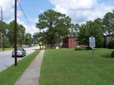 World War II POW Camp Marker as seen looking north along Hoover street image. Click for full size.