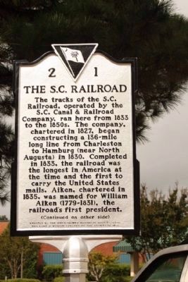 South Carolina Canal & Rail Road Company Marker, REPLACED with new version image. Click for full size.