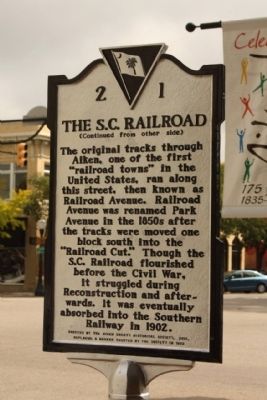 The S.C. Railroad Marker, reverse side image. Click for full size.