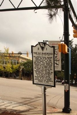 The S.C. Railroad Marker, at the intersection of Laurens Street SW and Park Ave. image. Click for full size.