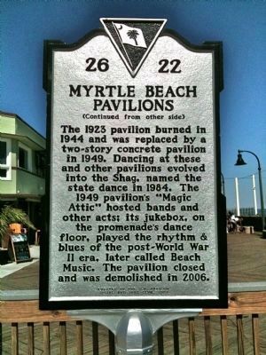 Myrtle Beach Pavilions Marker (reverse) image. Click for full size.