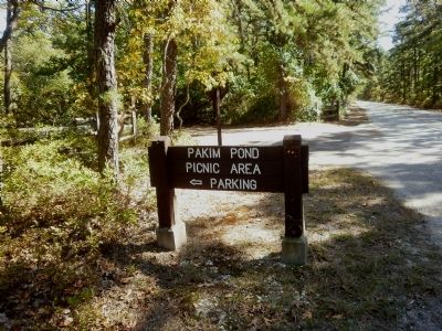 Pakim Pond sign leading to parking lot image. Click for full size.