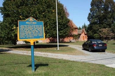 Milford Marker, seen at driveway to Thorpe Mansion image. Click for full size.