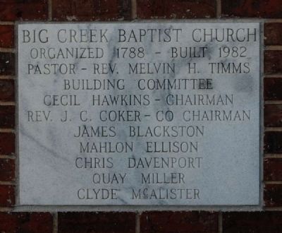 Current Big Creek Baptist Church Cornerstone image. Click for full size.