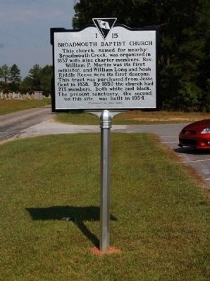 Broadmouth Baptist Church Marker - Front image. Click for full size.