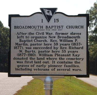 Broadmouth Baptist Church Marker - Reverse image. Click for full size.