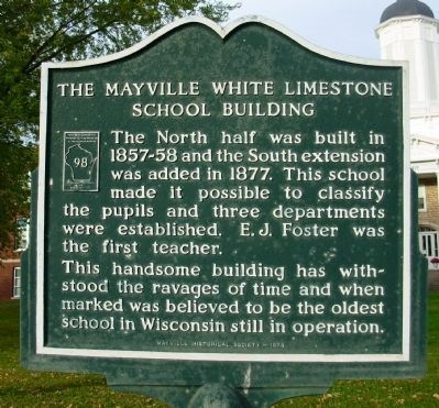 The Mayville White Limestone School Building Marker image. Click for full size.