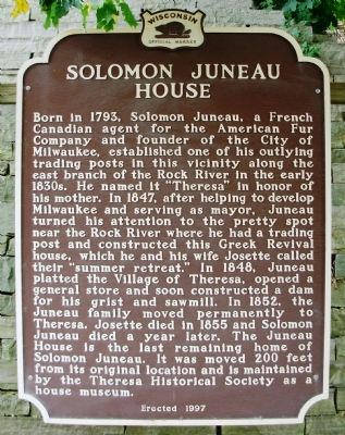 Solomon Juneau House Marker image. Click for full size.