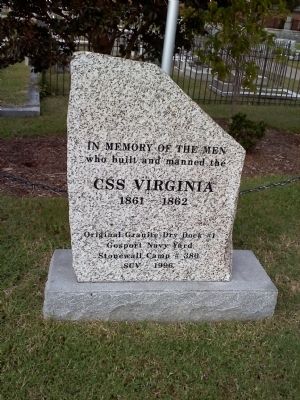 CSS Virginia (USS Merrimac) memorial stone image. Click for full size.