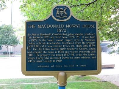 The Macdonald-Mowat House Marker - east (building-facing) side image. Click for full size.